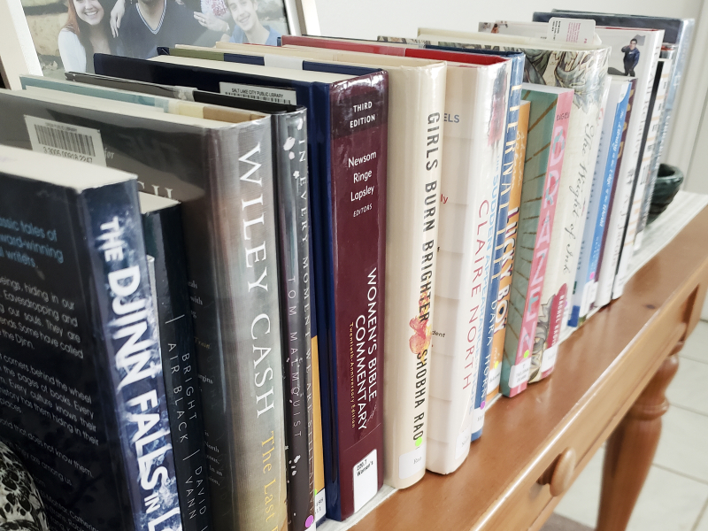 Library books in a row